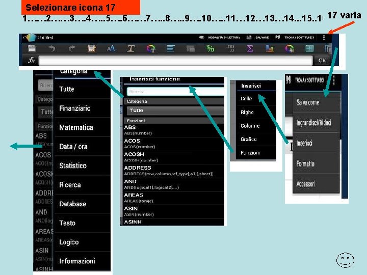 Selezionare icona 17 1…… 2…… 3…. 4…. . 5…. 6…… 7…. . 8…. .