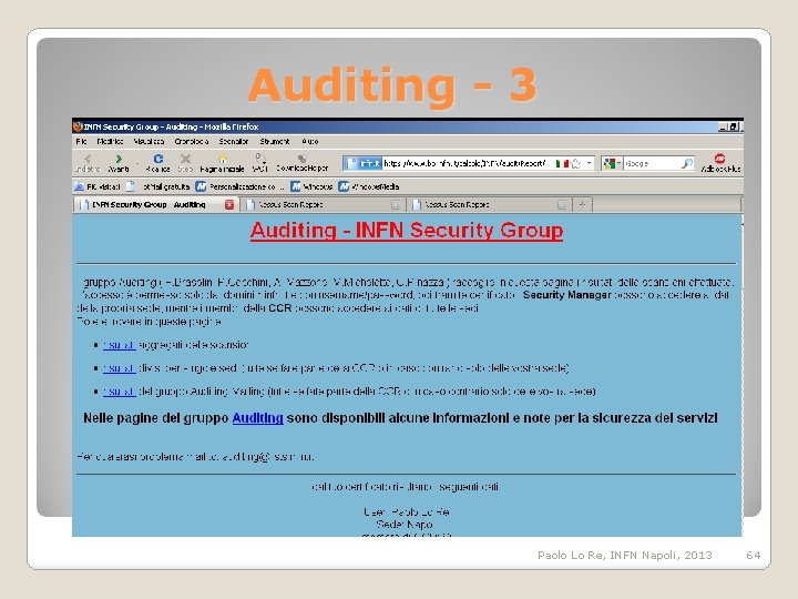Auditing - 3 Paolo Lo Re, INFN Napoli, 2013 64 