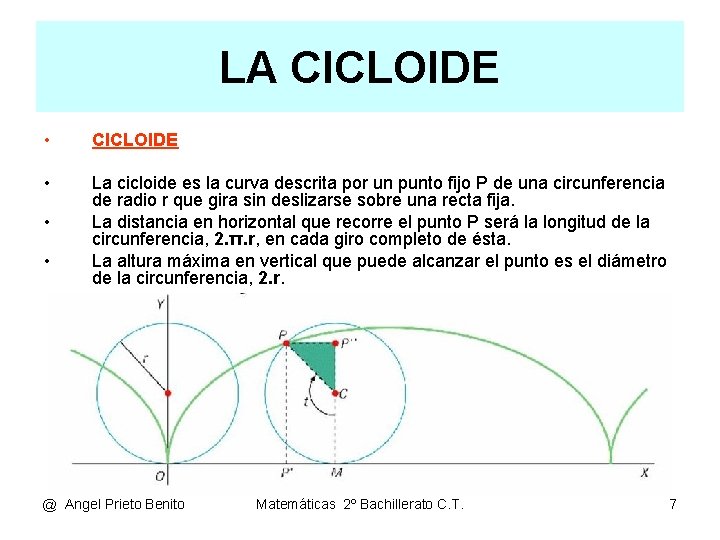 LA CICLOIDE • CICLOIDE • La cicloide es la curva descrita por un punto