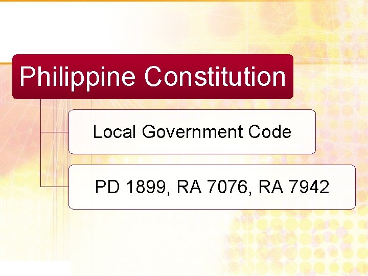Philippine Constitution Local Government Code PD 1899, RA 7076, RA 7942 