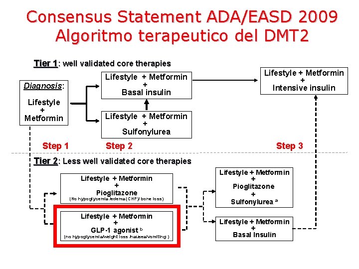 Consensus Statement ADA/EASD 2009 Algoritmo terapeutico del DMT 2 Tier 1: well validated core