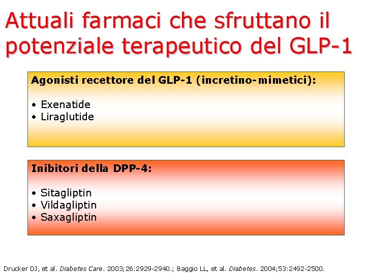 Attuali farmaci che sfruttano il potenziale terapeutico del GLP-1 Agonisti recettore del GLP-1 (incretino-mimetici):