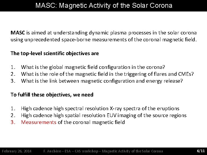 MASC: Magnetic Activity of the Solar Corona MASC is aimed at understanding dynamic plasma