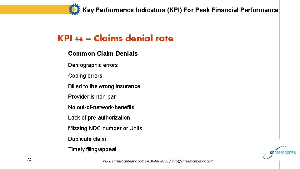 Key Performance Indicators (KPI) For Peak Financial Performance KPI #6 – Claims denial rate