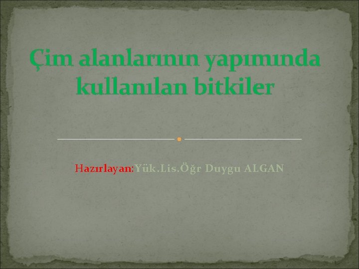 Çim alanlarının yapımında kullanılan bitkiler Hazırlayan: Yük. Lis. Öğr Duygu ALGAN 