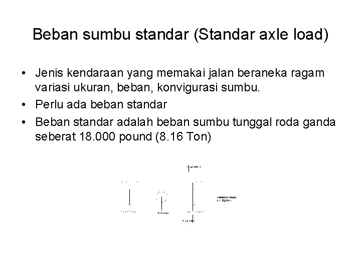 Beban sumbu standar (Standar axle load) • Jenis kendaraan yang memakai jalan beraneka ragam