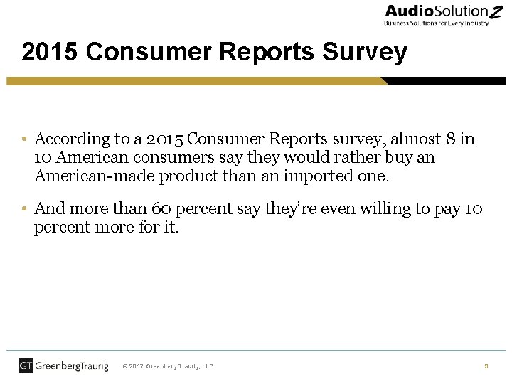 2015 Consumer Reports Survey • According to a 2015 Consumer Reports survey, almost 8