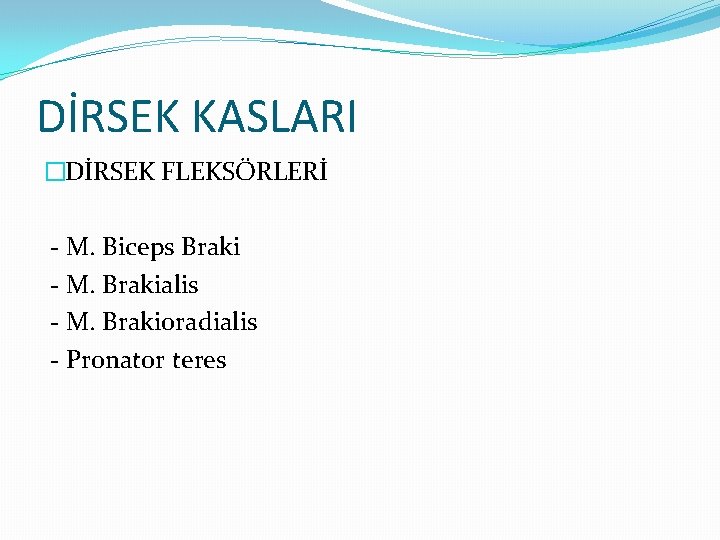 DİRSEK KASLARI �DİRSEK FLEKSÖRLERİ - M. Biceps Braki - M. Brakialis - M. Brakioradialis