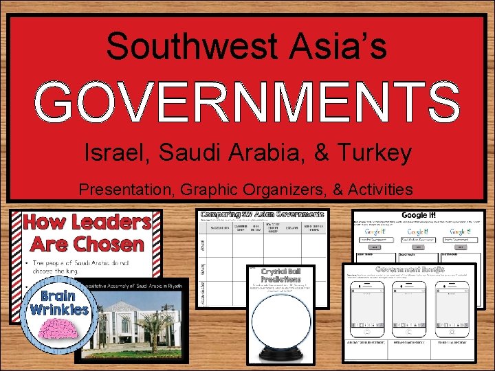 Southwest Asia’s GOVERNMENTS Israel, Saudi Arabia, & Turkey Presentation, Graphic Organizers, & Activities 