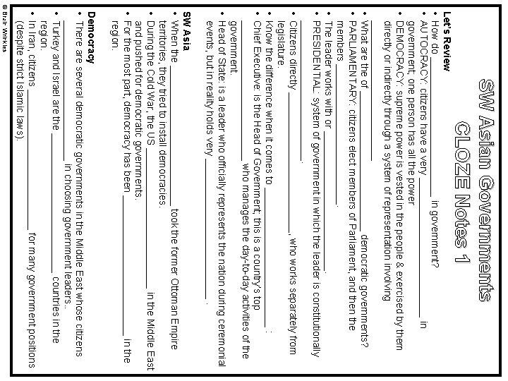 SW Asian Governments CLOZE Notes 1 Let’s Review • How do _____________ in government?