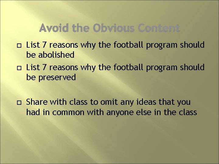 Avoid the Obvious Content List 7 reasons why the football program should be abolished