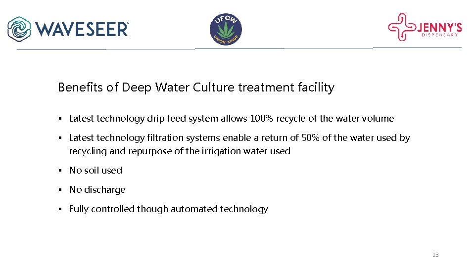 Benefits of Deep Water Culture treatment facility § Latest technology drip feed system allows Benefits of Deep Water Culture treatment facility § Latest technology drip feed system allows