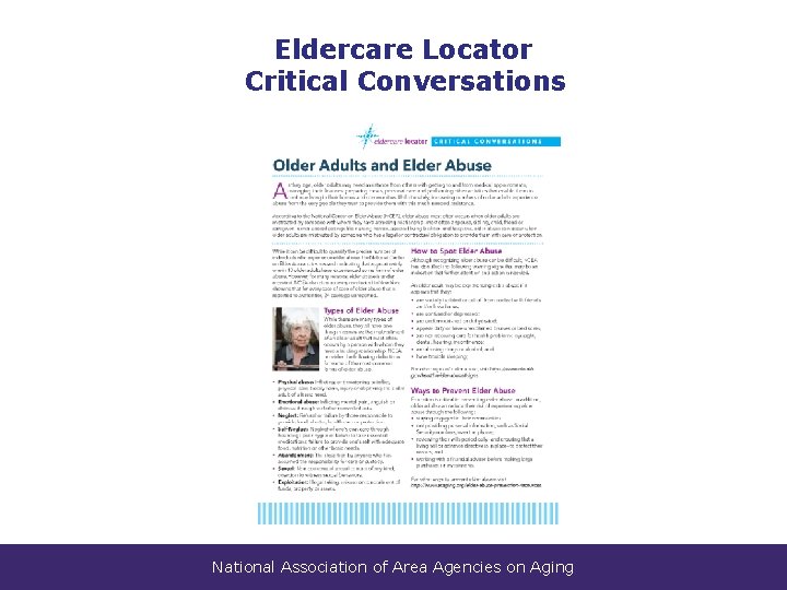 Eldercare Locator Critical Conversations National Association of Area Agencies on Aging 