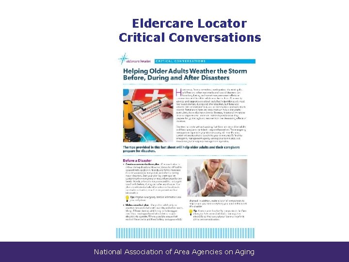 Eldercare Locator Critical Conversations National Association of Area Agencies on Aging 