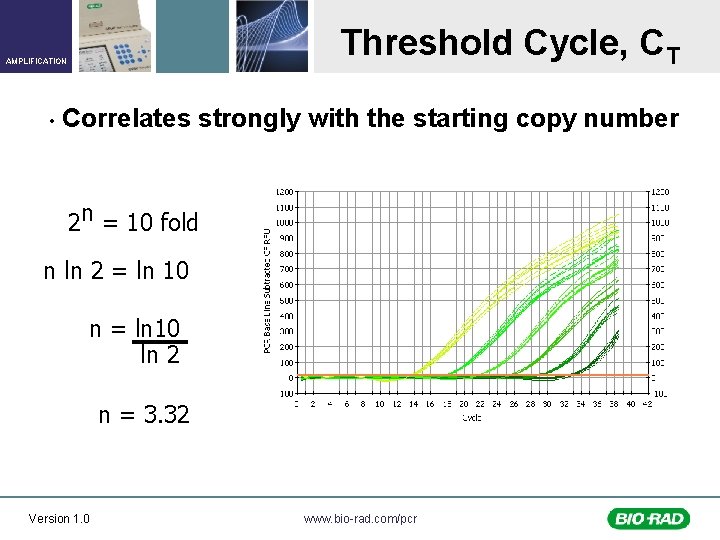 Threshold Cycle, CT AMPLIFICATION • Correlates strongly with the starting copy number 2 n