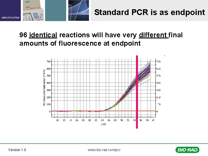 AMPLIFICATION Standard PCR is as endpoint 96 identical reactions will have very different final