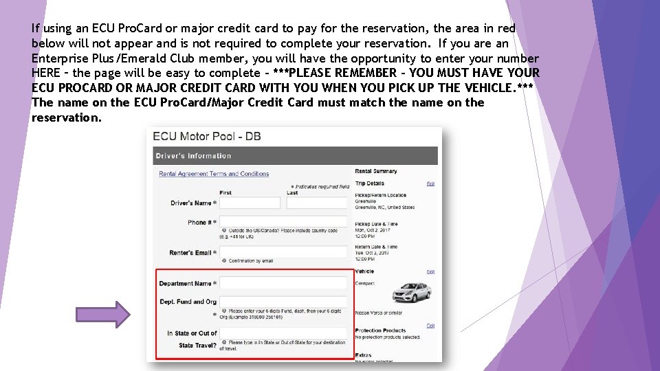 If using an ECU Pro. Card or major credit card to pay for the
