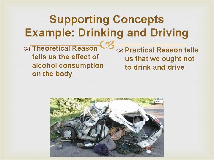 Supporting Concepts Example: Drinking and Driving Practical Reason tells Theoretical Reason tells us the Supporting Concepts Example: Drinking and Driving Practical Reason tells Theoretical Reason tells us the