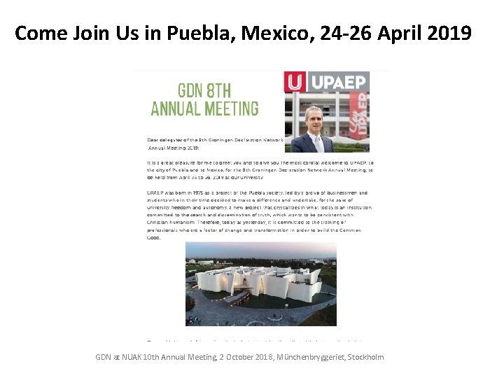 Come Join Us in Puebla, Mexico, 24 -26 April 2019 GDN at NUAK 10