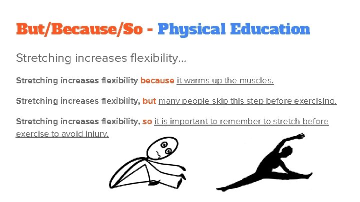 But/Because/So - Physical Education Stretching increases flexibility… Stretching increases flexibility because it warms up