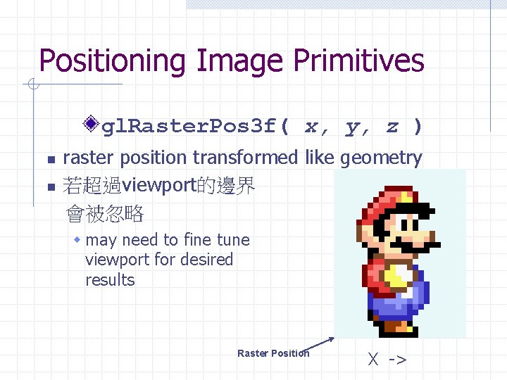 Positioning Image Primitives gl. Raster. Pos 3 f( x, y, z ) n n