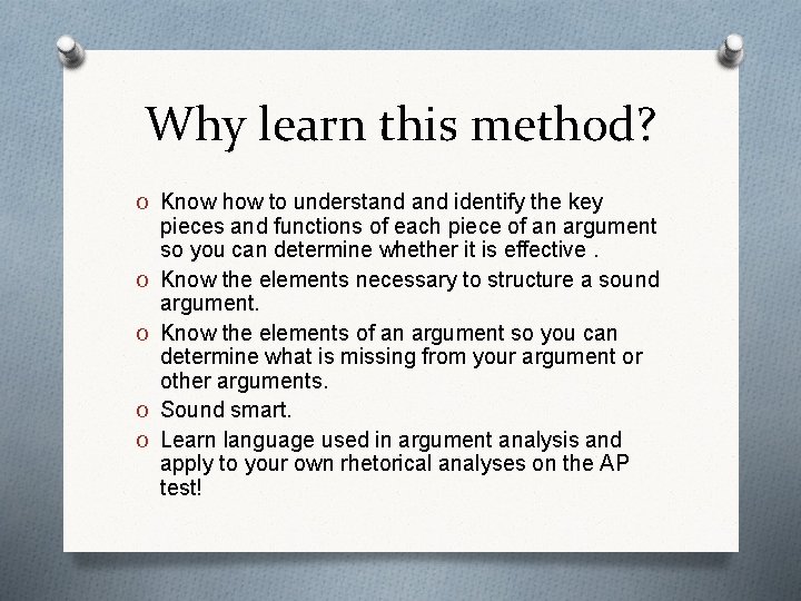 Why learn this method? O Know how to understand identify the key O O