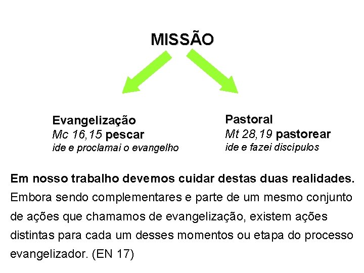 MISSÃO Evangelização Mc 16, 15 pescar ide e proclamai o evangelho Pastoral Mt 28,