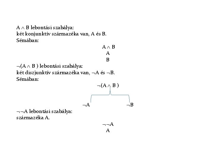 A B lebontási szabálya: két konjunktív származéka van, A és B. Sémában: A B