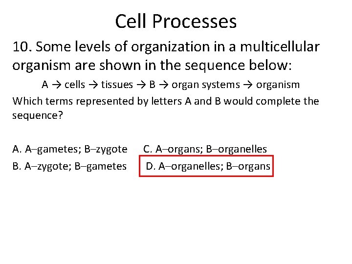 Cell Processes 10. Some levels of organization in a multicellular organism are shown in Cell Processes 10. Some levels of organization in a multicellular organism are shown in