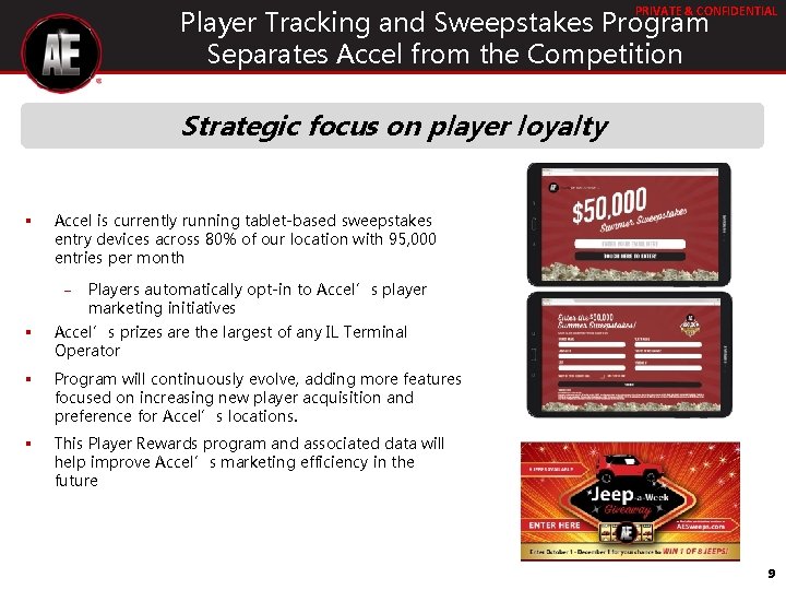 PRIVATE & CONFIDENTIAL Player Tracking and Sweepstakes Program Separates Accel from the Competition Strategic PRIVATE & CONFIDENTIAL Player Tracking and Sweepstakes Program Separates Accel from the Competition Strategic