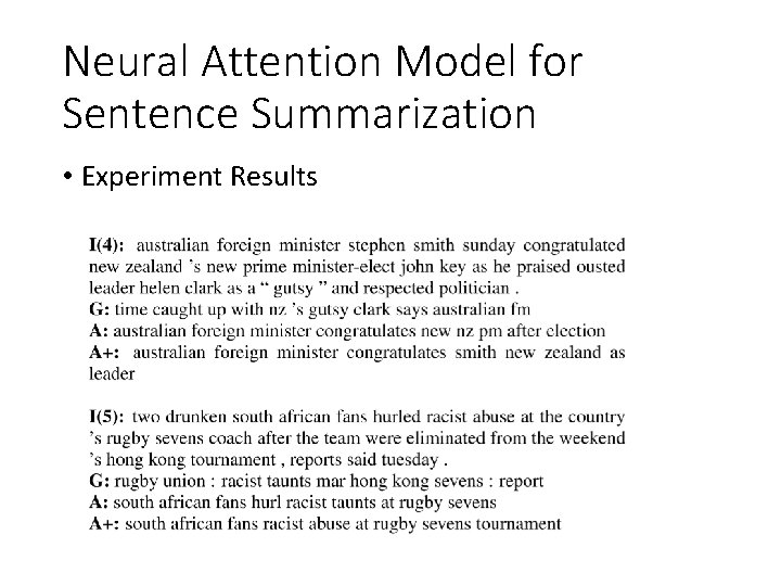 Neural Attention Model for Sentence Summarization • Experiment Results 