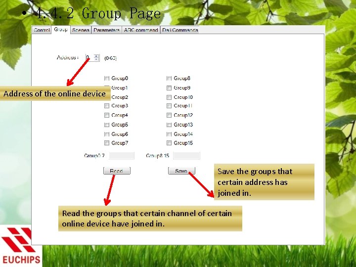  • 4. 4. 2 Group Page Address of the online device Save the