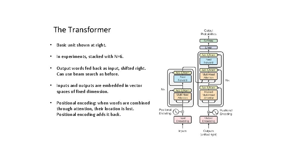 The Transformer • Basic unit shown at right. • In experiments, stacked with N=6.