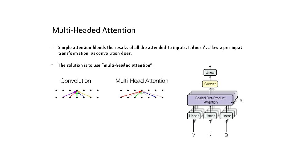 Multi-Headed Attention • Simple attention blends the results of all the attended-to inputs. It