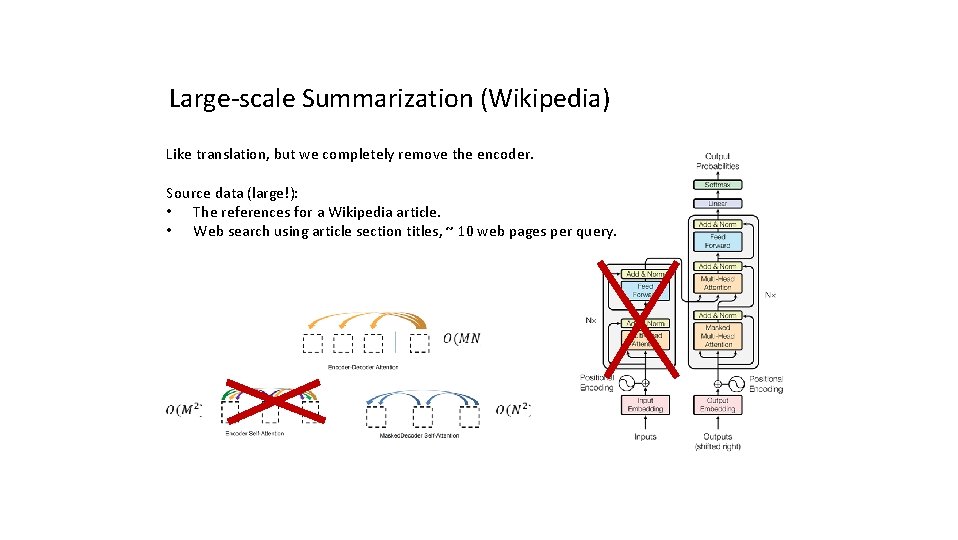 Large-scale Summarization (Wikipedia) Like translation, but we completely remove the encoder. Source data (large!):