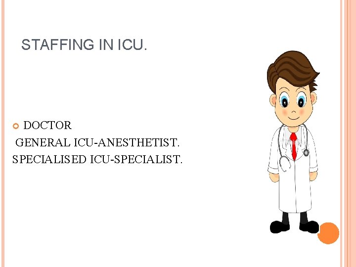 STAFFING IN ICU. DOCTOR GENERAL ICU-ANESTHETIST. SPECIALISED ICU-SPECIALIST. STAFFING IN ICU. DOCTOR GENERAL ICU-ANESTHETIST. SPECIALISED ICU-SPECIALIST.
