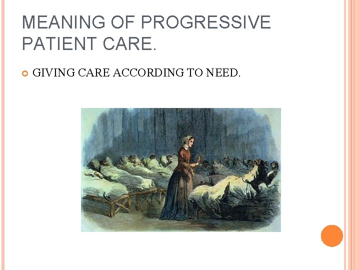 MEANING OF PROGRESSIVE PATIENT CARE. GIVING CARE ACCORDING TO NEED. MEANING OF PROGRESSIVE PATIENT CARE. GIVING CARE ACCORDING TO NEED.