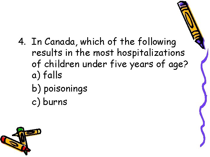 4. In Canada, which of the following results in the most hospitalizations of children 4. In Canada, which of the following results in the most hospitalizations of children