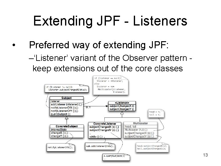Extending JPF - Listeners • Preferred way of extending JPF: –‘Listener’ variant of the