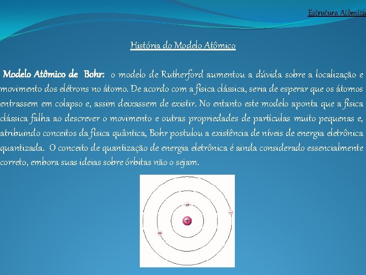 Estrutura Atômica História do Modelo Atômico de Bohr: o modelo de Rutherford aumentou a