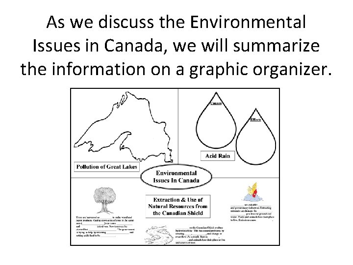 As we discuss the Environmental Issues in Canada, we will summarize the information on As we discuss the Environmental Issues in Canada, we will summarize the information on