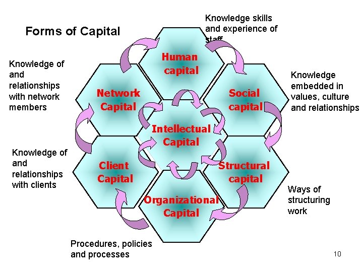 Knowledge skills and experience of staff Forms of Capital Knowledge of and relationships with