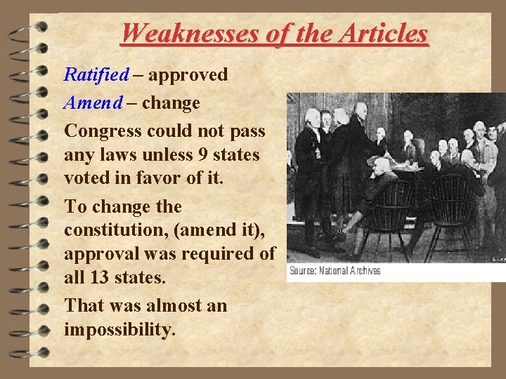 Weaknesses of the Articles Ratified – approved Amend – change Congress could not pass