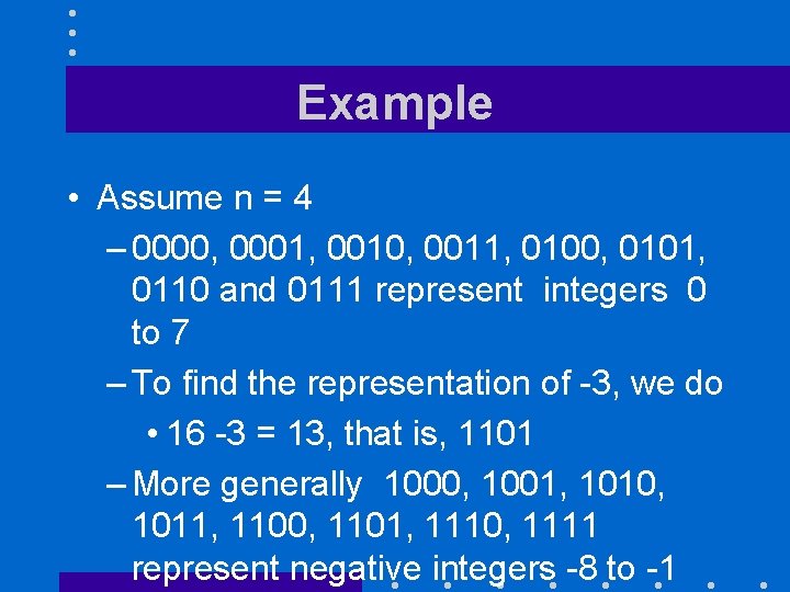 Example • Assume n = 4 – 0000, 0001, 0010, 0011, 0100, 0101, 0110