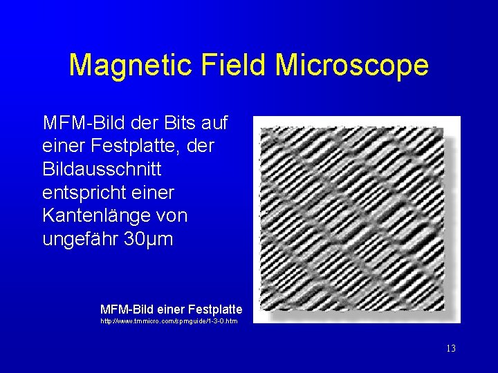 Magnetic Field Microscope MFM-Bild der Bits auf einer Festplatte, der Bildausschnitt entspricht einer Kantenlänge