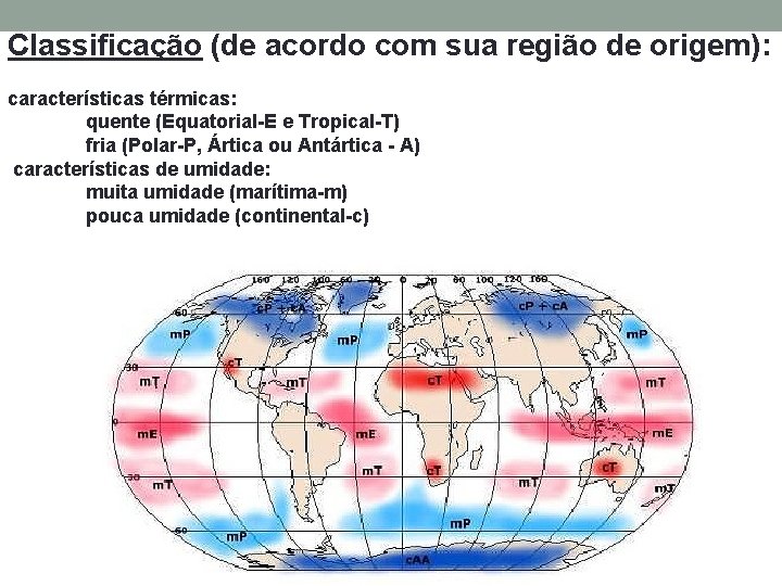 Classificação (de acordo com sua região de origem): características térmicas: quente (Equatorial-E e Tropical-T) Classificação (de acordo com sua região de origem): características térmicas: quente (Equatorial-E e Tropical-T)