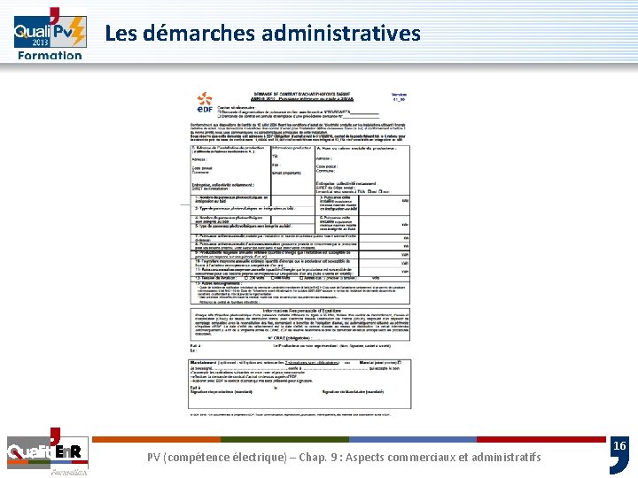 Les démarches administratives PV (compétence électrique) – Chap. 9 : Aspects commerciaux et administratifs