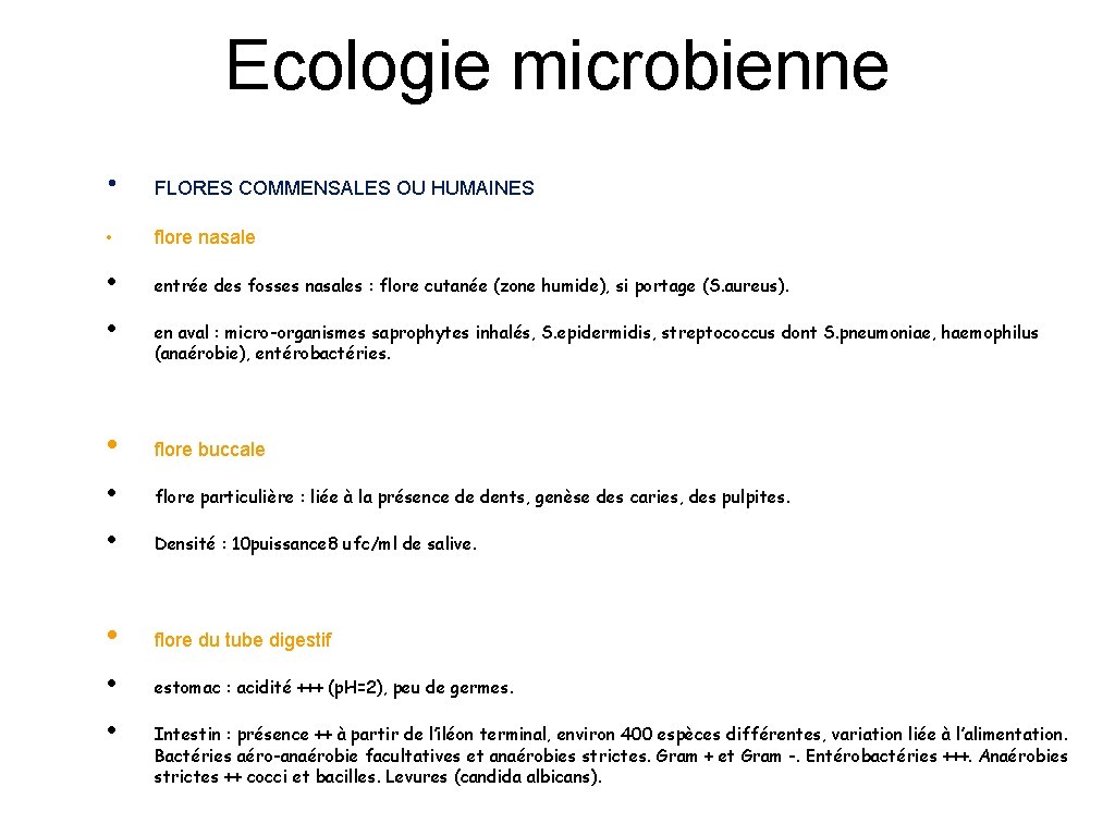 Ecologie microbienne • FLORES COMMENSALES OU HUMAINES • flore nasale • entrée des fosses