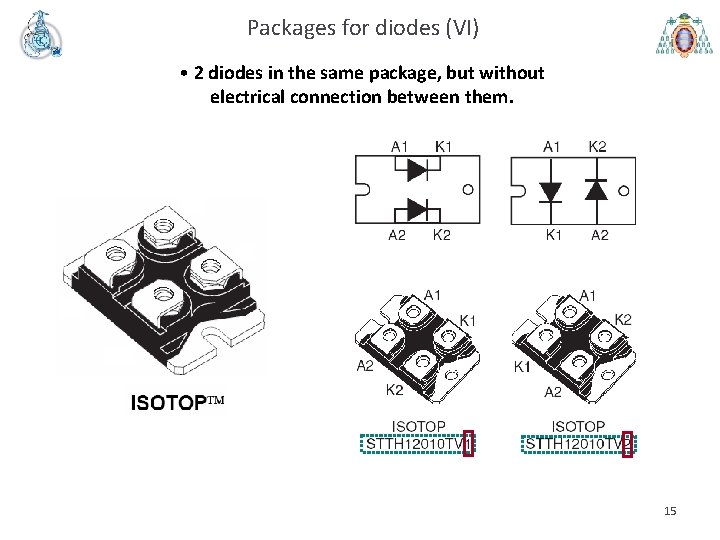 Packages for diodes (VI) • 2 diodes in the same package, but without electrical