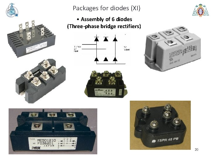 Packages for diodes (XI) • Assembly of 6 diodes (Three-phase bridge rectifiers). 20 